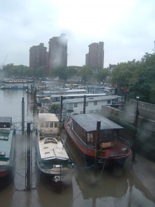 House Boats from Battersea Bridge in the rain